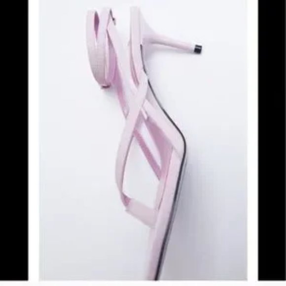 ZARA Heeled Leather Square Toe Sandals Mauve - Picture 4 of 9